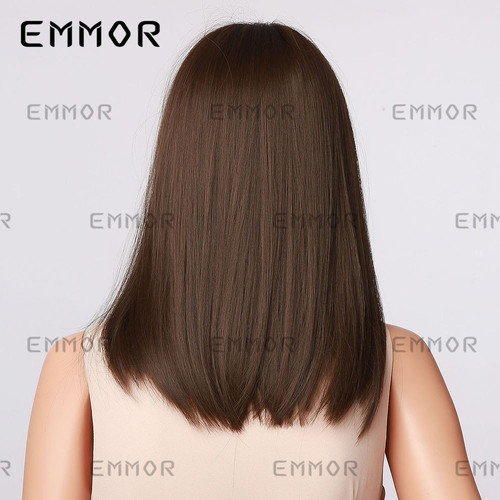 Cross-border foreign trade European and American wigs with bangs, black brown shoulder-length straight hair, tail curls to modify the face shape, high-temperature silk Wigs