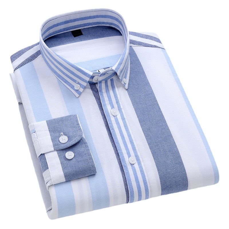 2023 nuevo otoño Camisa de algodón a rayas de algodón ligeramente suelta abrigo interior de negocios casual luz camisa de lujo para hombres