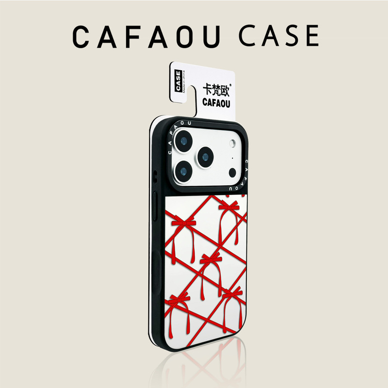 Cafaou Bow Tie Case Suitable for iPhone 17 Pro Max, Magnetic Soft Case with Silver Frame for Apple 16/15/14