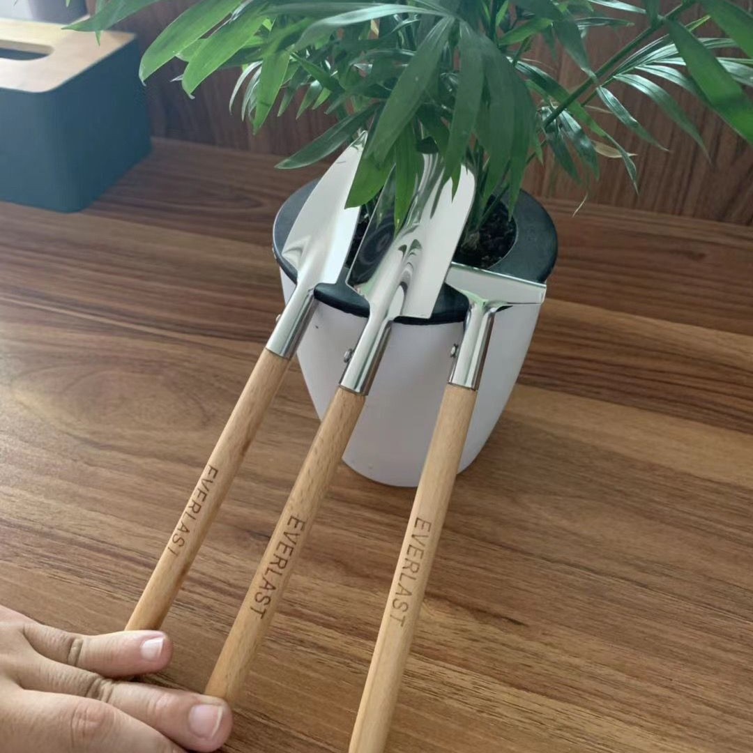 居家迷你园艺不锈钢三件套多肉种植工具高档木柄不锈钢小三件套