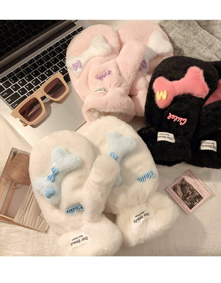 Stile coreano carino caldo peluche ispessito inverno sci ciclismo antivento antifreddo cartone animato collo appeso a cinque dita_voghion.com