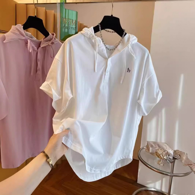 Extra Large Size 150kg Sports Casual Style Embroidered Letter Hoodie Short-Sleeved T-Shirt Women's Loose Fat-Covering Top