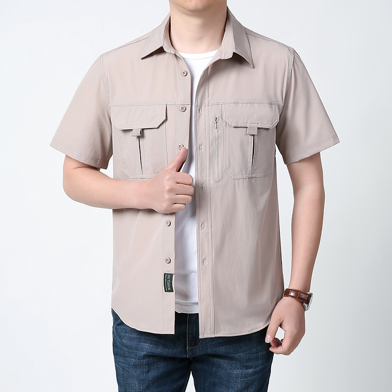 Cross-border AliExpress camisa de mangas cortas para hombres primavera y verano camisa al aire libre ropa de secado rápido para hombres nueva chaqueta casual de tamaño grande