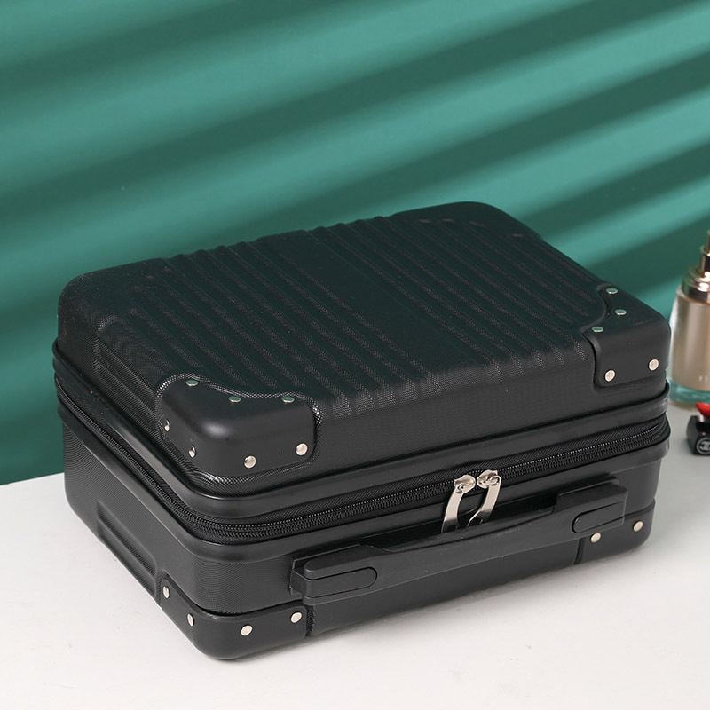 Maleta de rayas verticales retro coreana, estuche de cosméticos, maleta pequeña de 14 pulgadas, caja de almacenamiento portátil, caja de regalo de mano