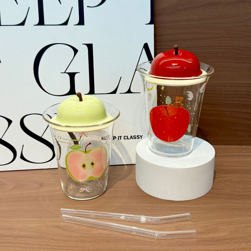 Apple High Borosilicate Glass Cup with High Temperature Resistance, Lid and Straw 2025 New High-Looking Girl Drinking Fruit Juice Cup Apple High Borosilicate Glass Cup with High Temperature Resistance, Lid and Straw 2025 New High-Looking Girl Drinking Fruit Juice Cup