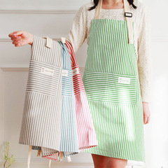 Factory Wholesale Ads Cotton Linen Striped Apron Stylish Household Breathable Restaurant Waist Apron Home Kitchen Apron