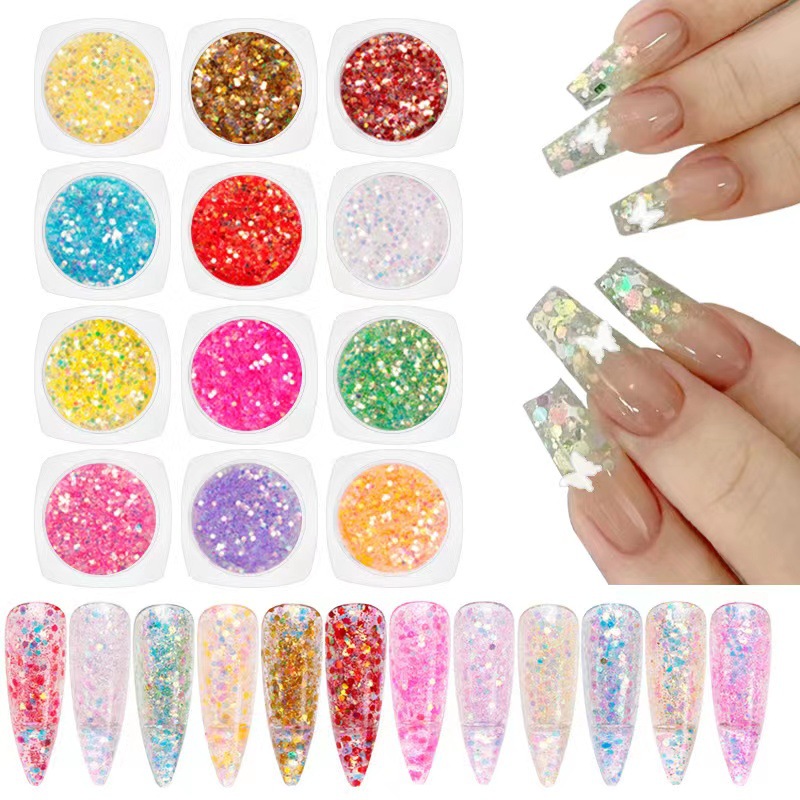 Internet celebridad nueva uñas lentejuelas de cristal 12 colores traje flash mezclado brillo lentejuelas DIY uñas adorno Decoración