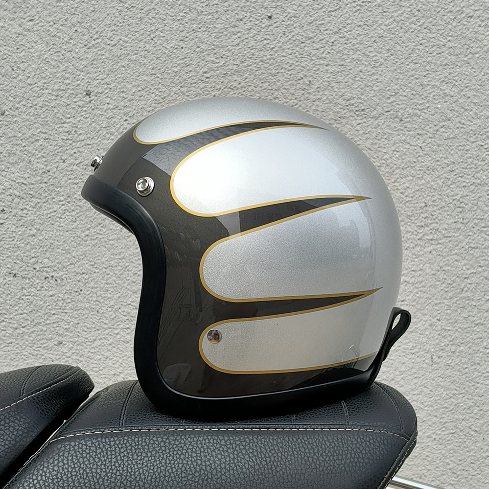 Motosiklet kaskı (dəbilqə) — Universal Retro Cruise Helmet - silver-white-s