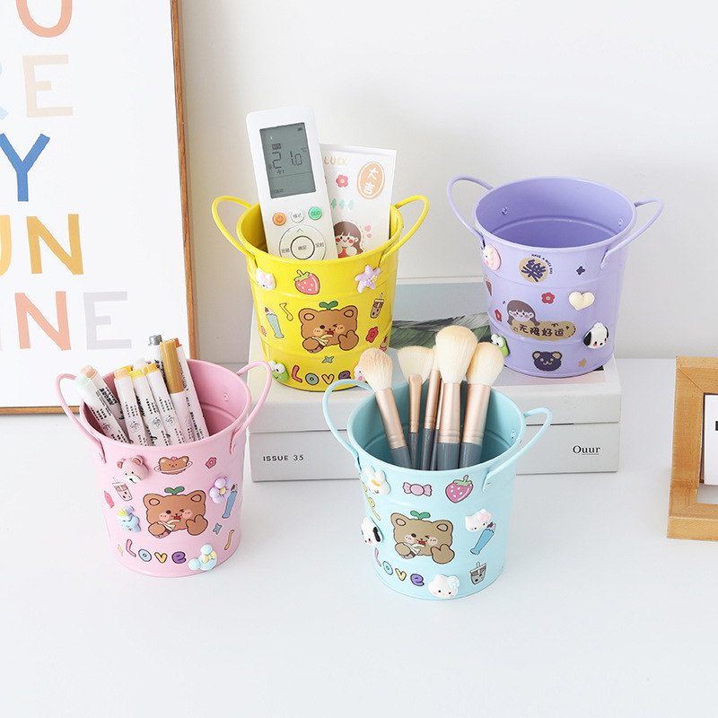Creative Wrought Iron Pen Container Student Desktop Storage Bucket Simple Cute Office Ornaments High-value Light Luxury Storage Bucket Creative Wrought Iron Pen Container Student Desktop Storage Bucket Simple Cute Office Ornaments High-value Light Luxury Storage Bucket