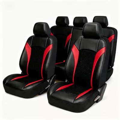 breathable cushion, European and Middle – Universal seat cover - mesh-type-b-black-and-red-the-vehicle-has-five-seats