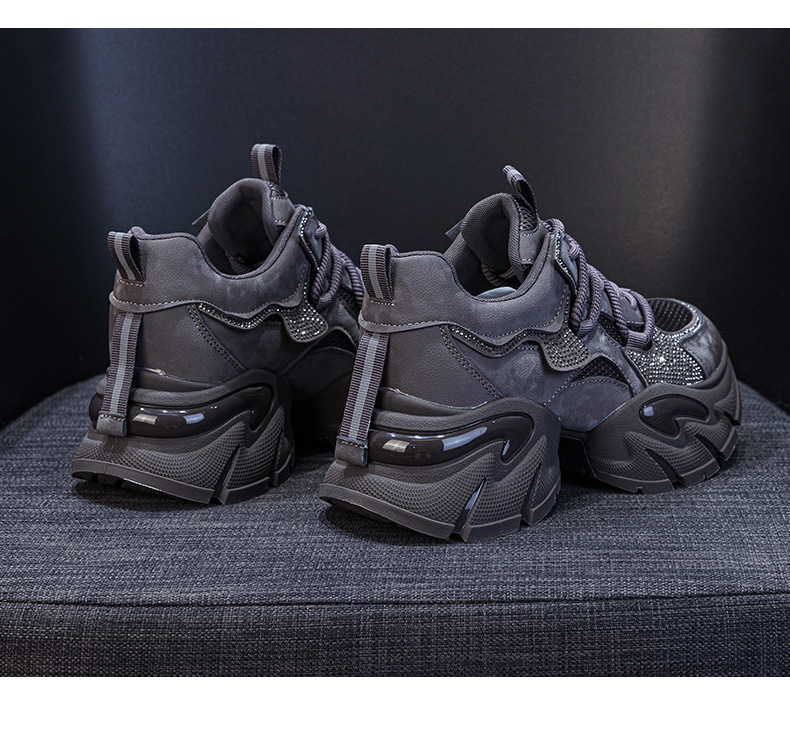 Giày sneaker nữ chunky đế dày tăng chiều cao, phong cách năng động, đế đệm khí — M2957 màu nâu, M2957 màu xám, M2957 màu đen chi tiết 30