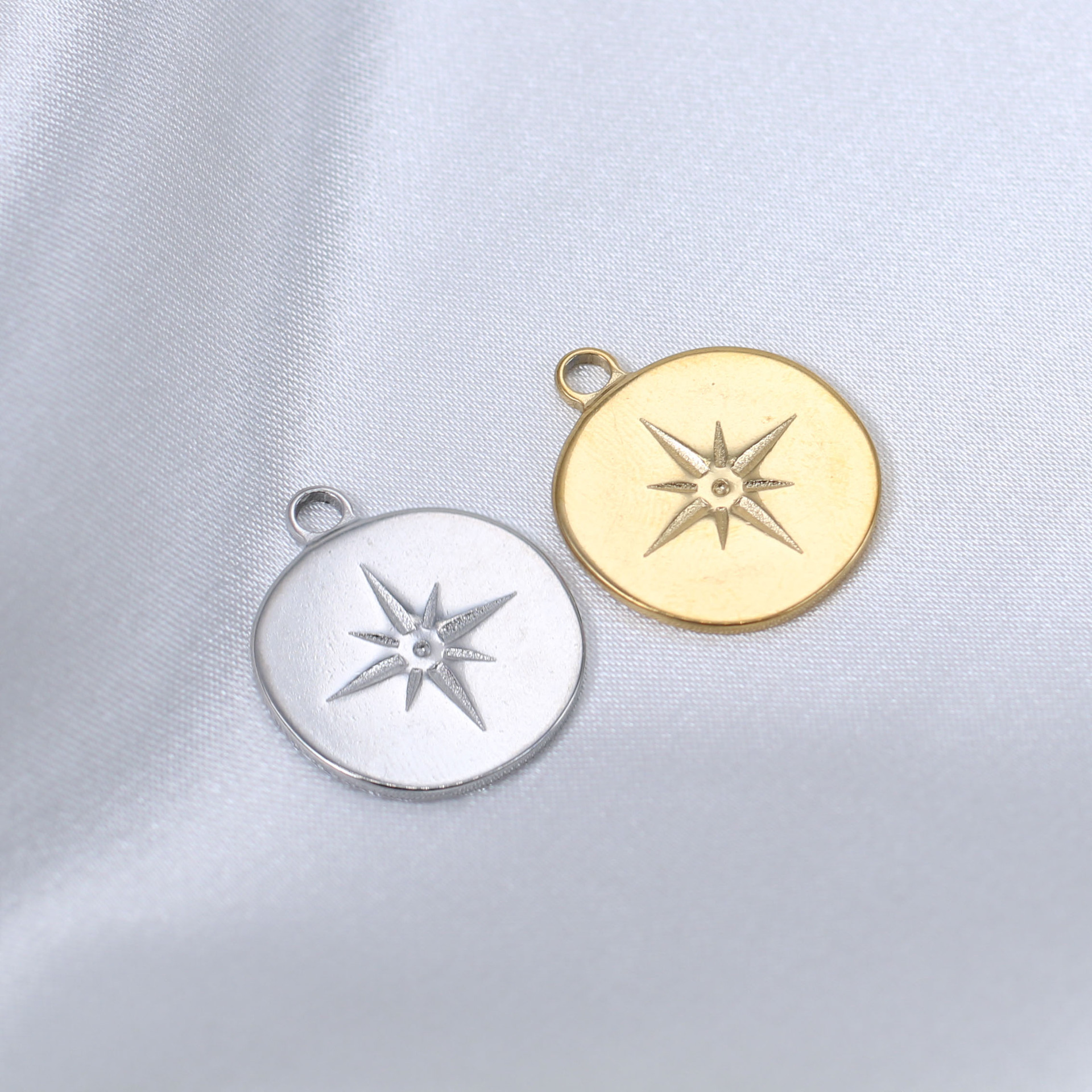 3 Stücke 18mm * 21mm Runde Stern Charms Edelstahl Kompass Stern Anhänger Halskette Armband Ohrring DIY Schmuck machen Zubehör – Detail 4