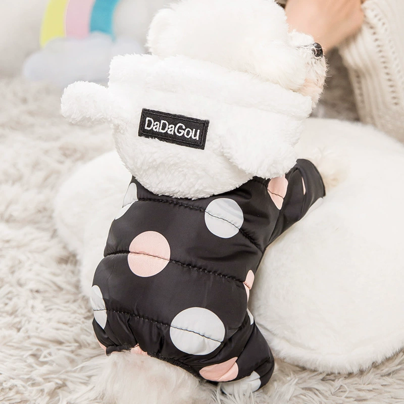 Хлопковая одежда в горошек для щенков утолщенные теплые брюки на четыре ноги, пуховик Тедди, осенне-зимняя одежда для домашних животных, маленькая собака, зима