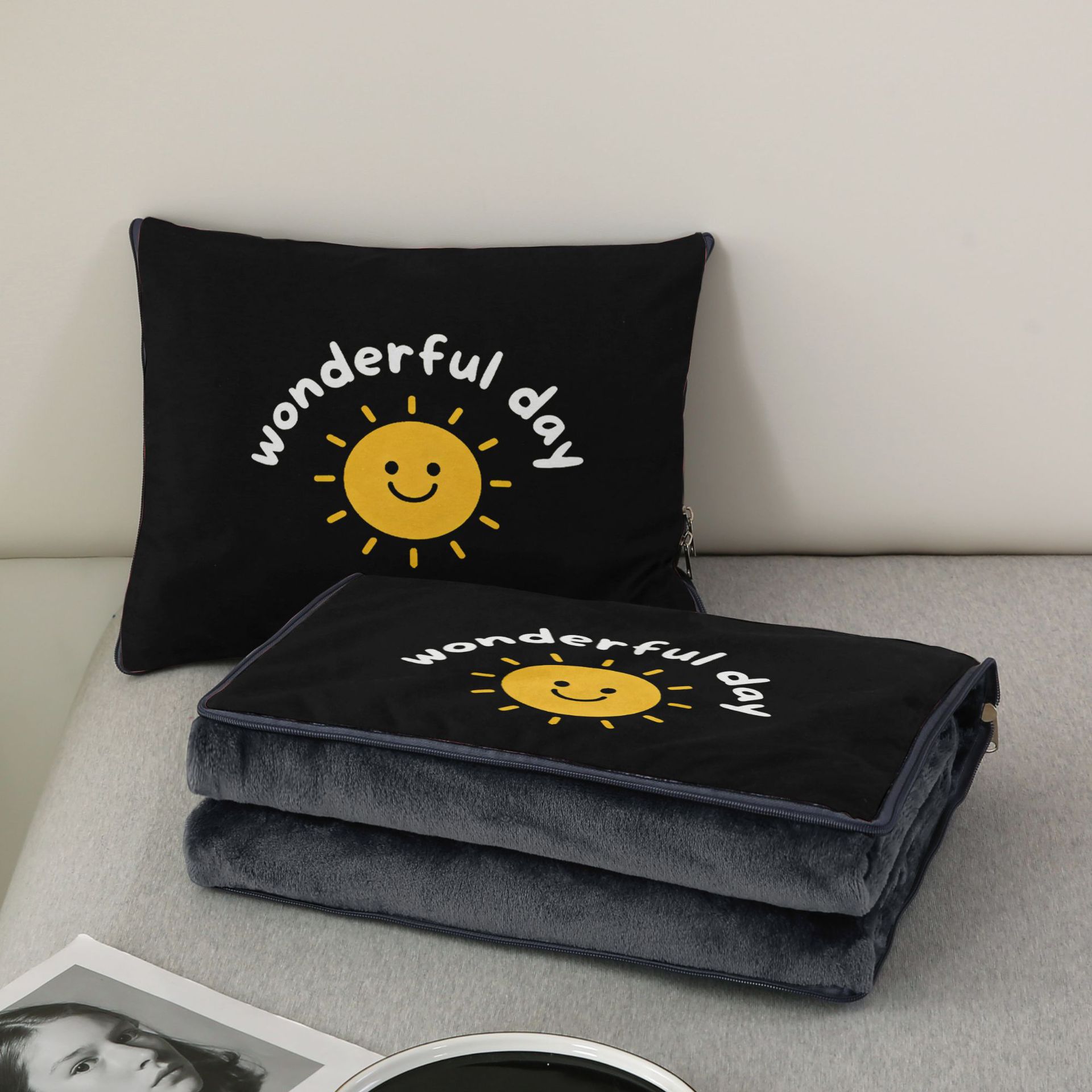 검정색 Wonder ful Day 담요, 직사각형 30*40 사이즈