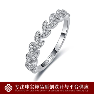 S925纯银莫桑石橄榄枝戒指 全莫桑通体纯银跨境闭口戒现货批发