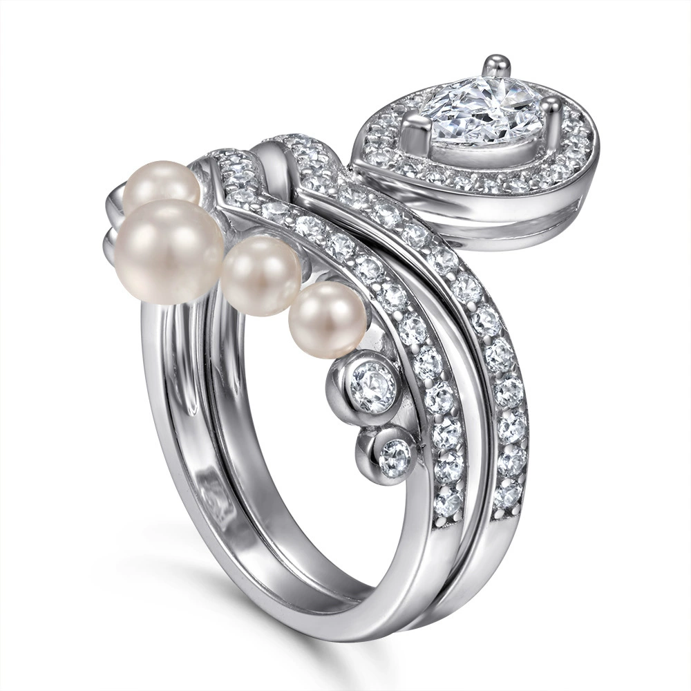 Set pearl drop-shaped, wedding ring, Amazon, silver 925 sample