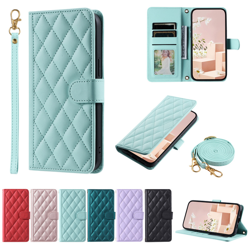 Suitable for Samsung S25 ULTRA Houndstooth Mobile Phone Case A06 Lingge Small Chanel Style Leather Case Card Wallet Protective Case