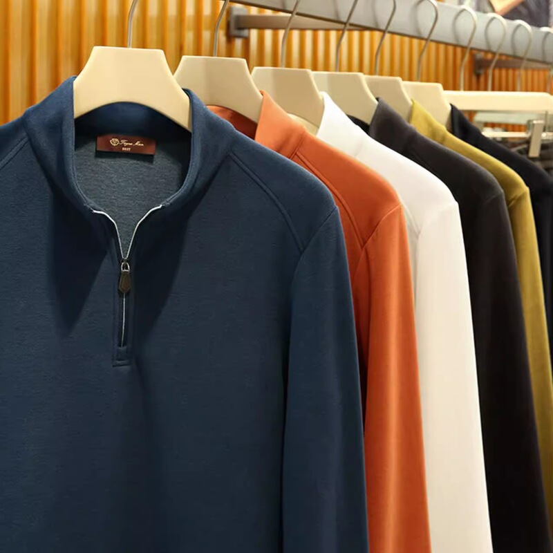 Luxurious Configuration Classy Capsule Series Silk Wool Spring & Fall Men's Old Money Style Half-Zip Sweatshirt Bottoming Shirt