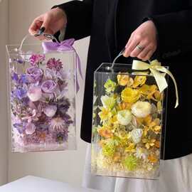 长方形手提亚克力透明永生花展示盒鲜花礼品包装盒diy花艺插花盒