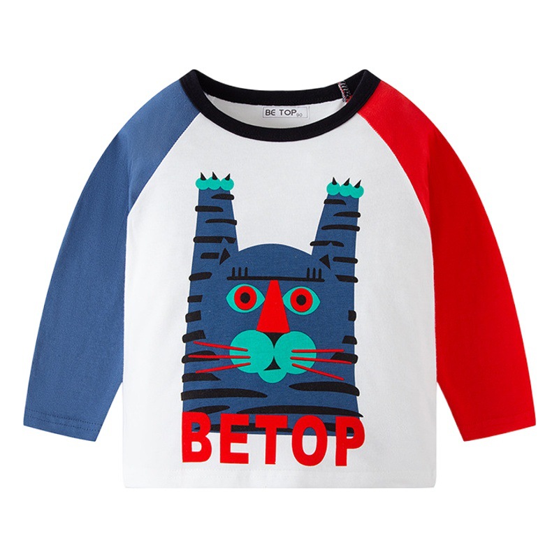 Camiseta de manga larga para niños con estampado de dibujos animados, versión coreana otoño 2025, ropa infantil de otoño, algodón puro para bebés, venta al por mayor.