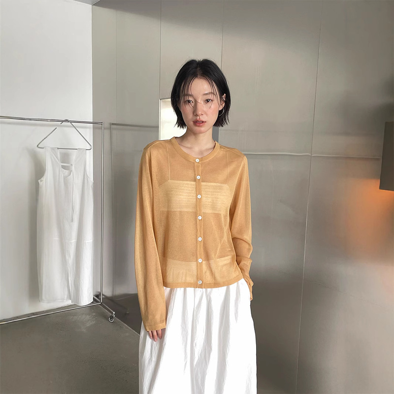 Love and Nancy Thirteen Lines Minimalist Summer Korean Style High-End Tencel Sunscreen Outerwear Blouse for Women 21982