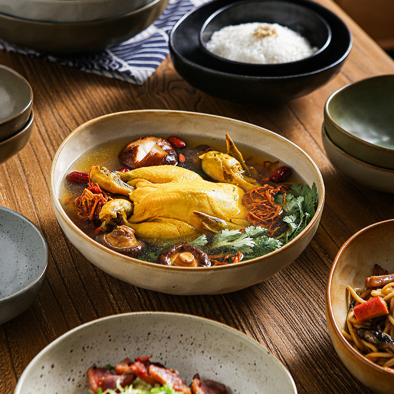 Creative Japanese Retro Special-Shaped Plate Chinese and Western Restaurant Special Plate Pendulum Plate with Advanced Sense Household Practical Ceramic Bowl