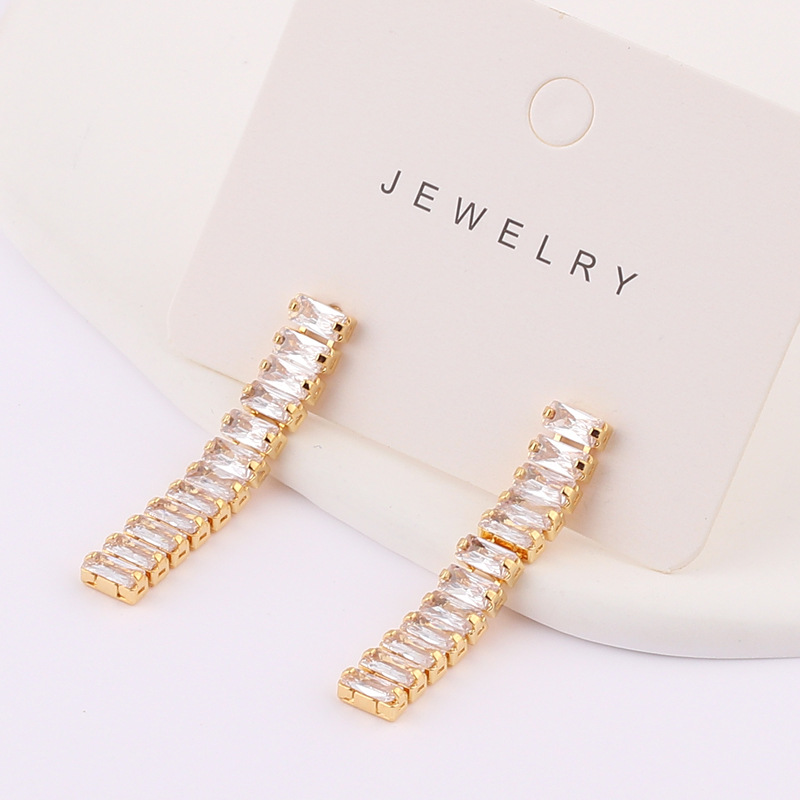 Simple Style Square Copper Earrings Tassel Zircon Copper Earrings