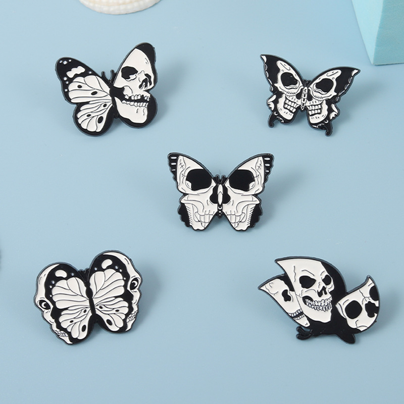 Novelty Butterfly Skull Alloy Stoving Varnish Metal Brooches display picture 3