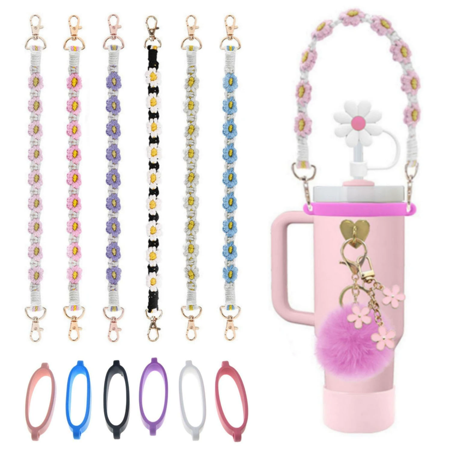 Ремешок для бутылки с водой Daisy, изолированный ремешок для чашки, ремешок для чехла для телефона, поворотный ремешок для чашки с водой, подходит для чашки со льдом Stanley.