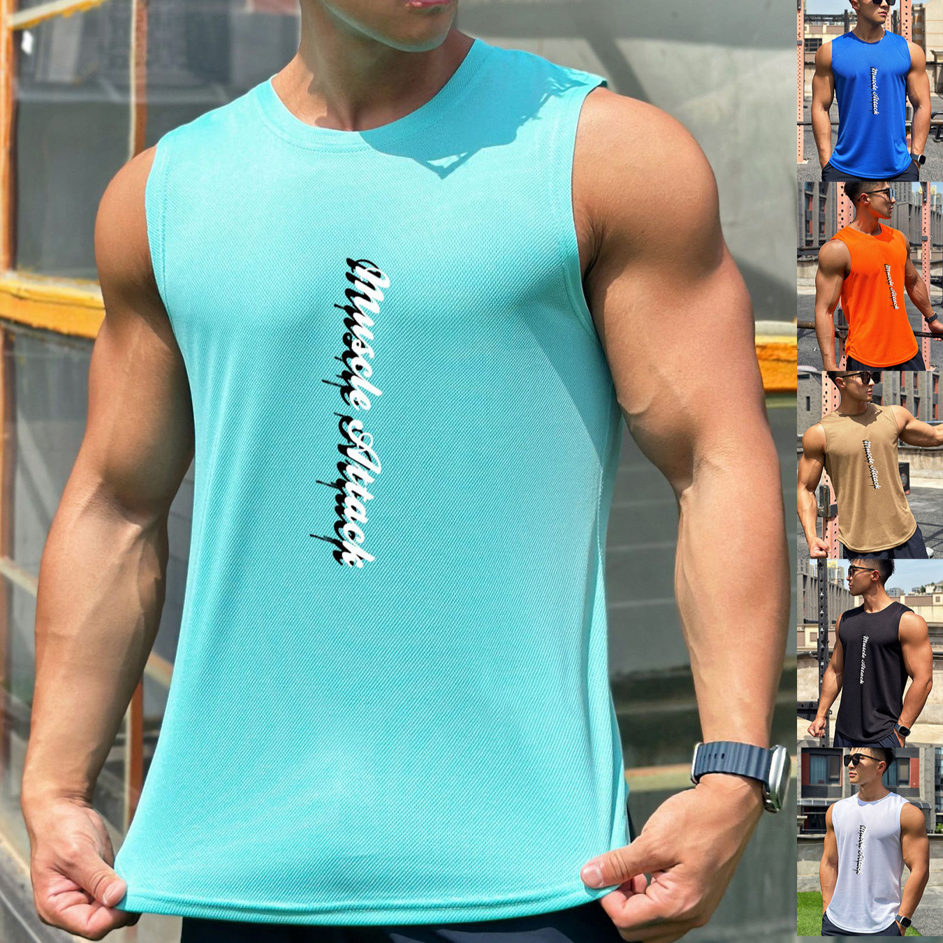 Summer New Trendy Men's Pullover Round Neck Mesh Bottoming Shirt Sports Fitness Top Sleeveless Vest Quick-Drying