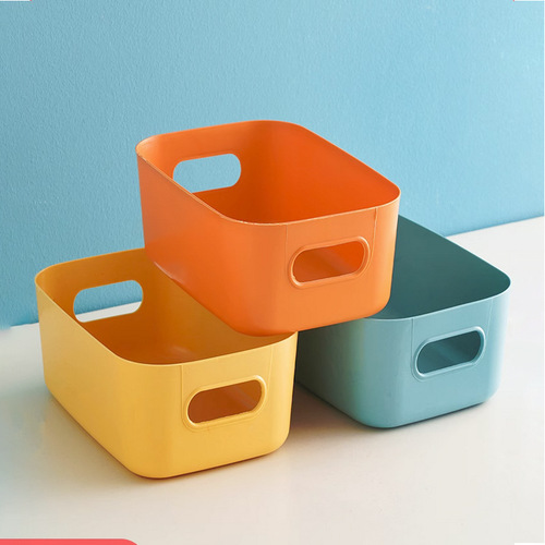 日本进口收纳篮 塑料零食收纳筐收纳盒厨房桌面彩色手提置物篮
