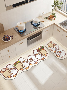 Cute Duck Cartoon Household Kitchen Water Absorbent Oil Absorbent Floor Mat Wear-resistant Dirty-resistant Door Mat Anti-slip Kitchen and Bathroom Long Foot Mat