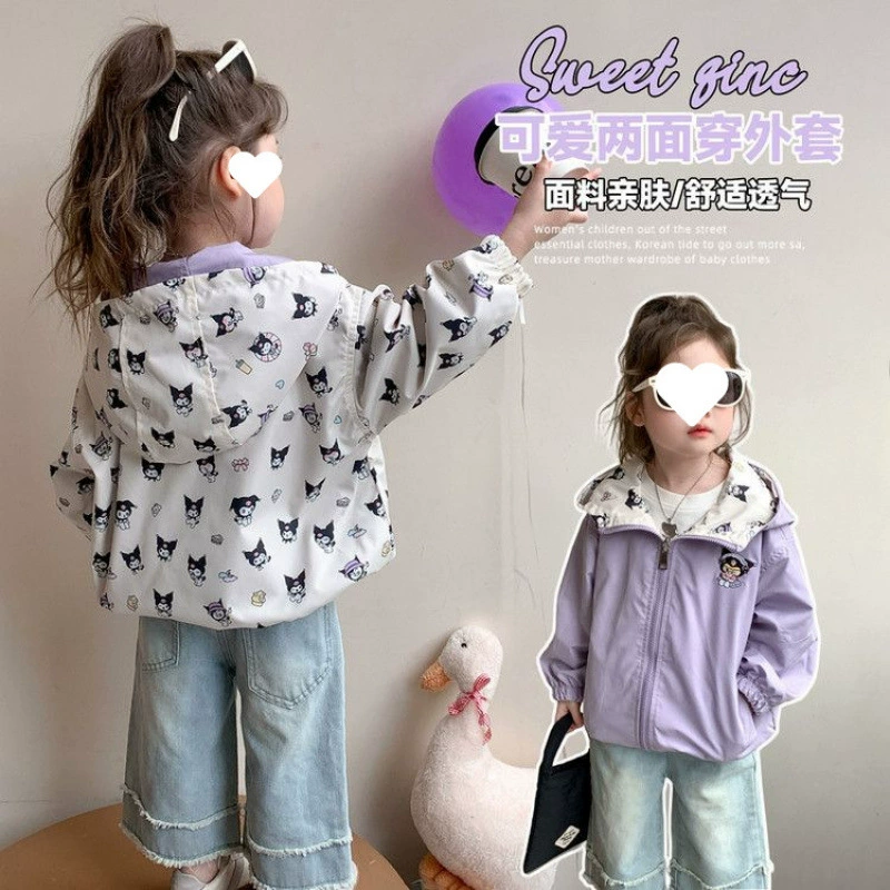 Детская весенняя куртка с мультяшным принтом, повседневная двусторонняя ветровка, новый стиль 2025 года для девочек и детей