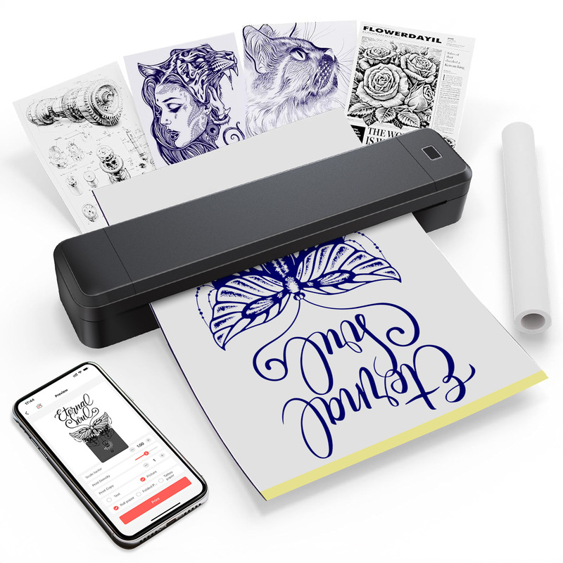 2-in-1 Inkless Thermal Printer Supports Tattoo Paper and Thermal Folding Paper, Dual-Use A4 Bluetooth Printer