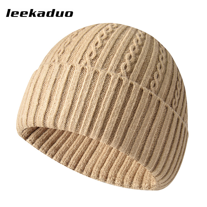 Nieuwe stijl kabel gebreide muts heren winter casual effen gebreide muts dames gezicht kleine wollen hoofd muts modieuze koude muts_voghion.com