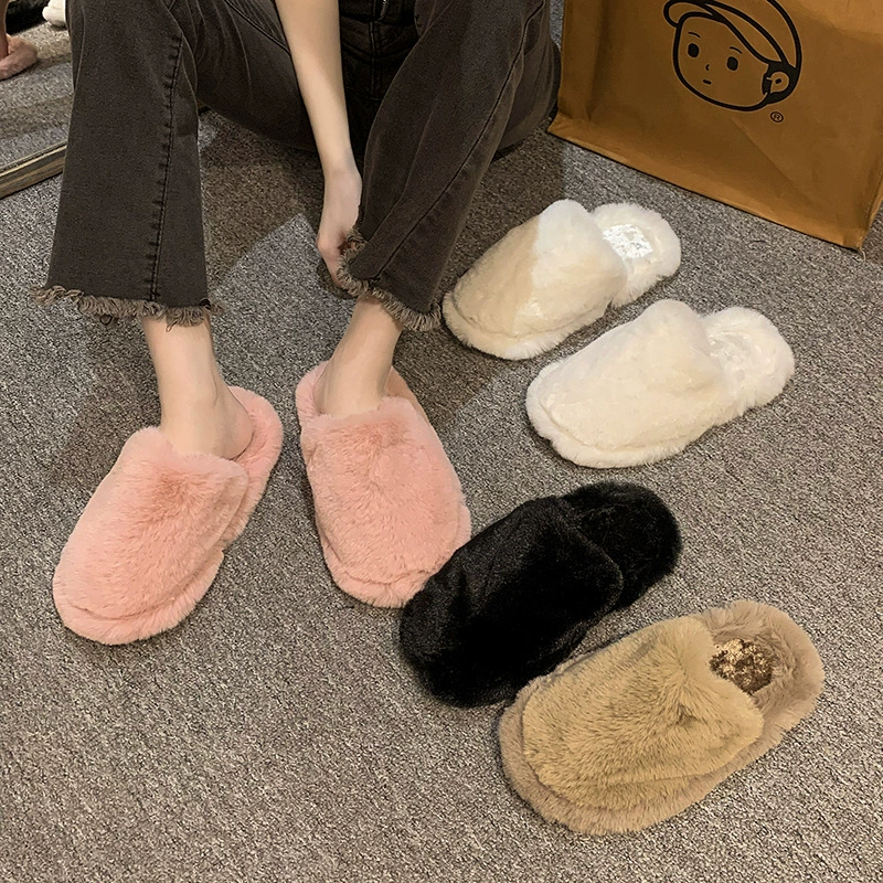 Мао тапочки женская обувь осень и зима Мода Удобная Внешняя торговля плюс размер взрывы плоское дно Baotou теплый хлопок оптом