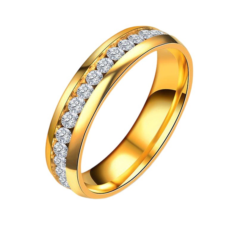 European and American Cross-Border Popular Single Row Diamond Titanium Steel Ring for Women, Fashionable, Simple and Popular Couple Diamond Ring, Hand Jewelry