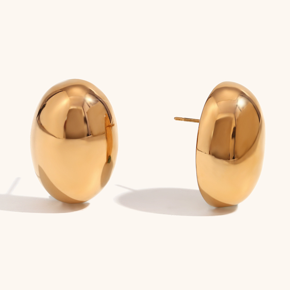 12g Weight 0.03µm-0.05µm Gold Plating Thickness PVD Coated Gold Plating Process PVD Coated Real Gold Plated 18K Gold Oval Stainless Steel Simple Style Waterproof Non Tarnish Ear Studs