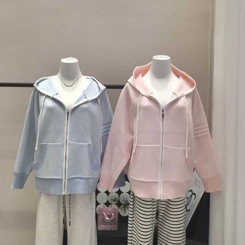 New Arrivals! Soft and Cozy Lazy Style Loose Baby Blue Wool Knit Double Zipper Cardigan for Women Ins College Style New Arrivals! Soft and Cozy Lazy Style Loose Baby Blue Wool Knit Double Zipper Cardigan for Women Ins College Style