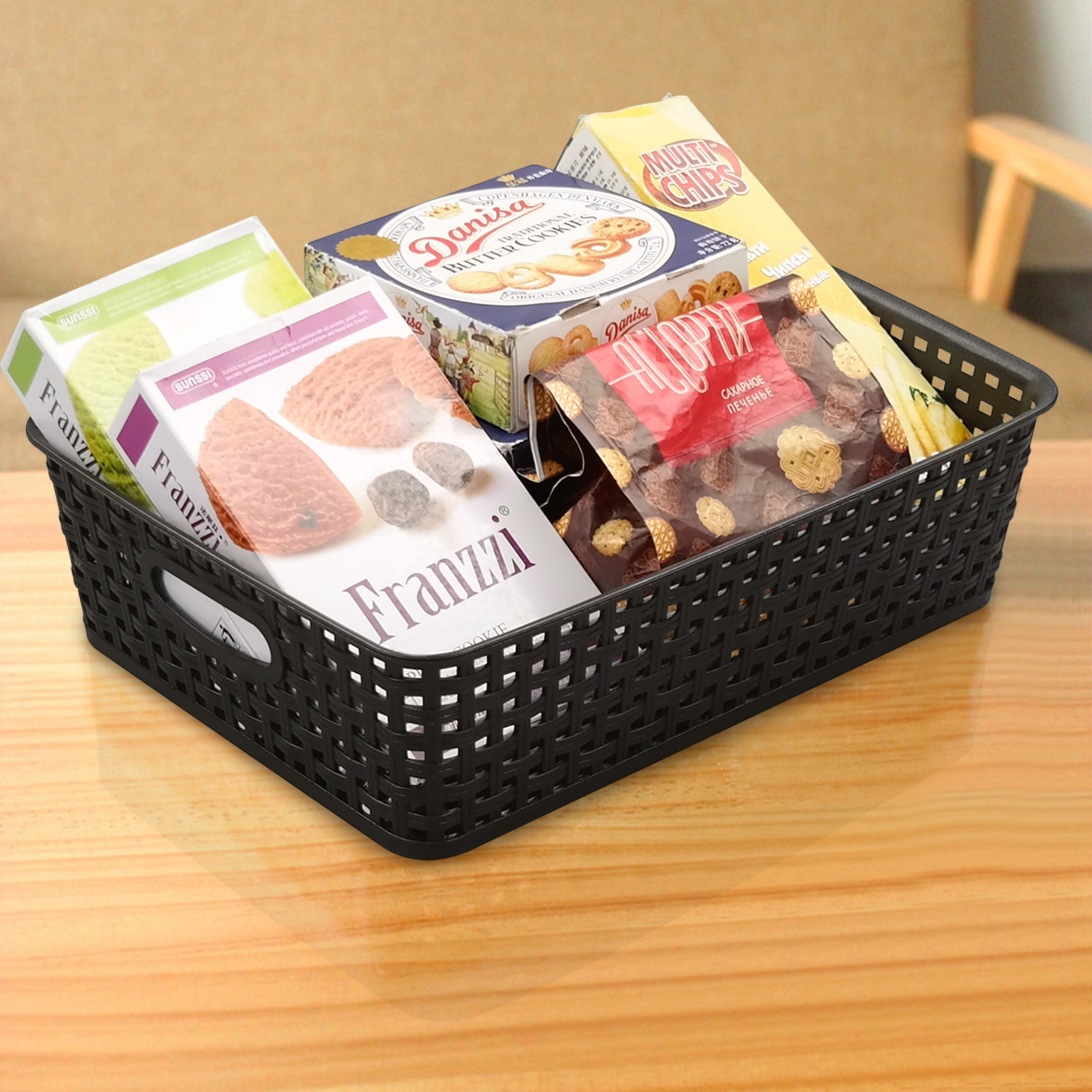 Venta caliente transfronteriza plástico hueco tejido simple almacenamiento acabado canasta artículos para el hogar cocina caja de artículos diversos