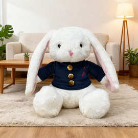 跨境新款Mei Mei The Bunny Plush穿蓝衣服的垂耳兔子毛绒玩偶公