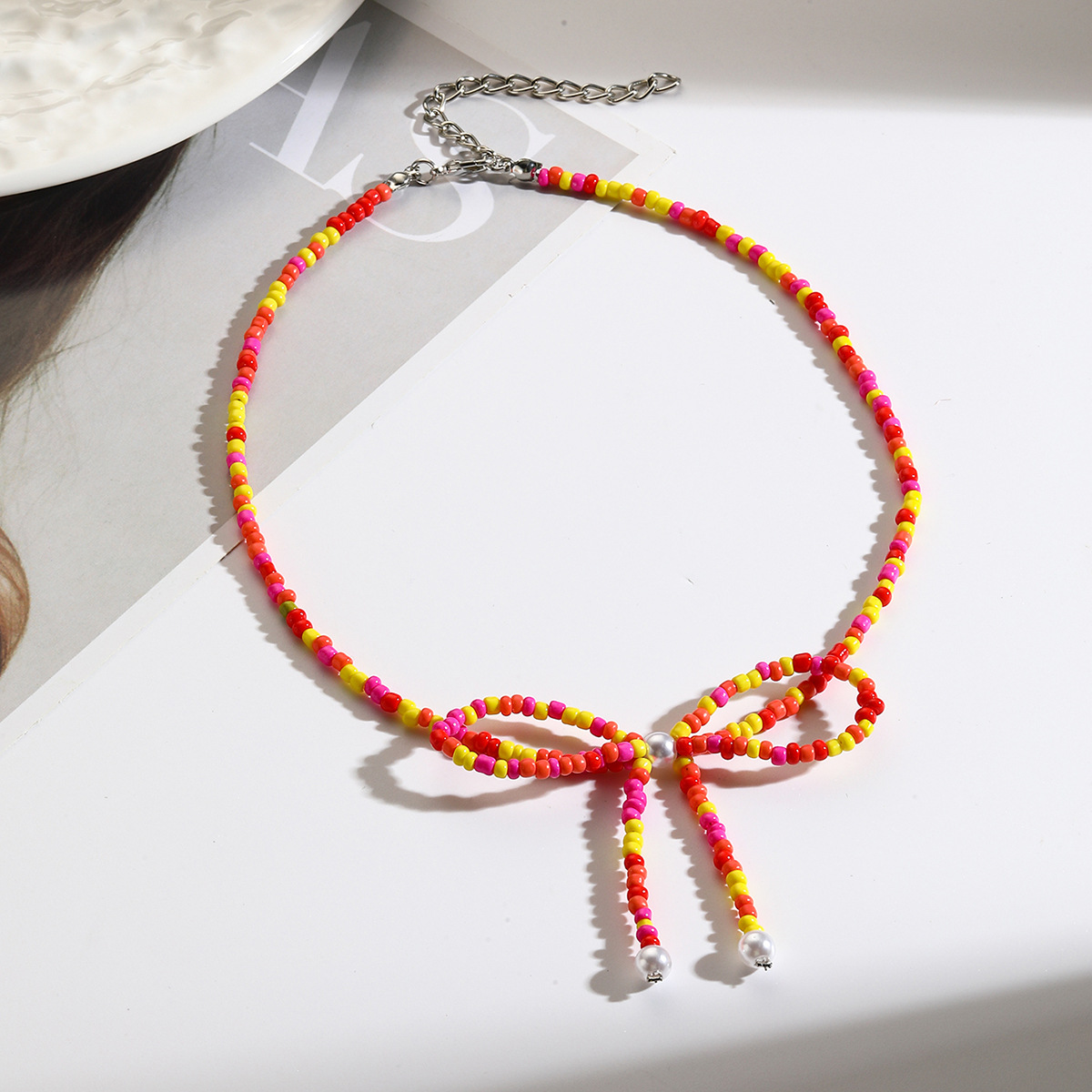 Südkorea Dongdaemun einfache exquisite vielseitige Kristall Perle Ballett Stil Perlen Bogen Halskette Schlüsselbein Kette Halskette_voghion.com