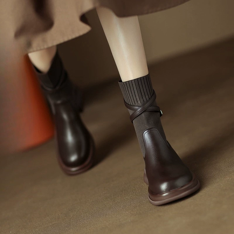 Британские ботинки в стиле ретро-чулки женские 2024 осень-зима новый дикий высокий каблуок тонкий коричневый толстый подошв толстый каблук