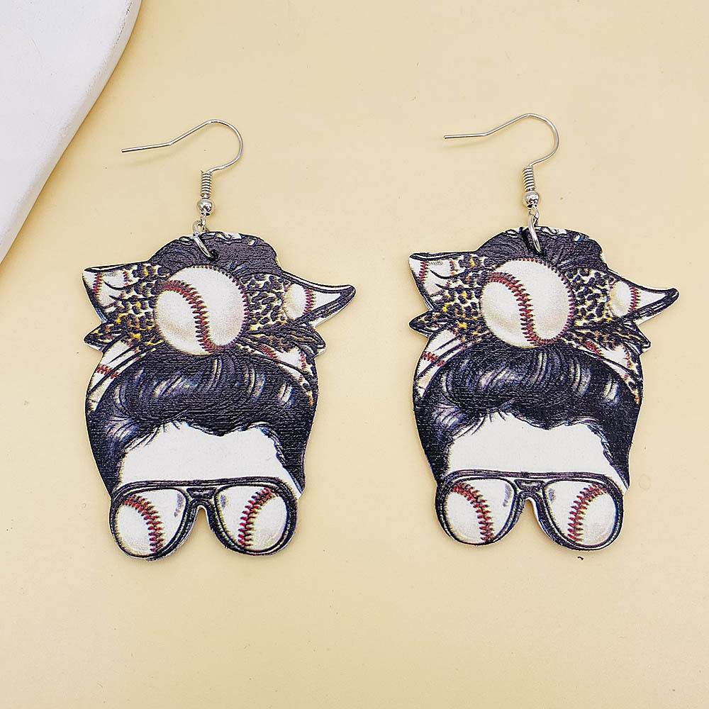 Fashion Basketball Football Pu Leather Irregular Womenu0027S Drop Earrings 1 Pair