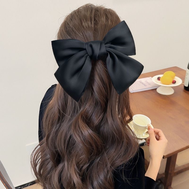 Black Satin Big Bow Headwear Hairpin Women's 2024 New Back Head Clip Hair Accessories Autumn and Winter Cyber Celebrity Hair Cards