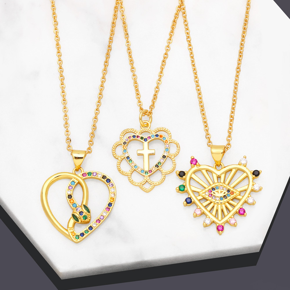 Fashion Heart Shape Copper Plating Inlay Zircon Pendant Necklace 1 Piece