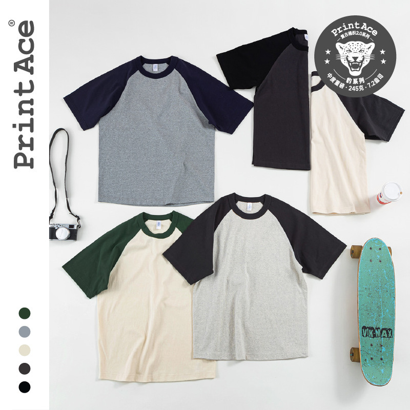 Heavy Weight Barrel Knitted Roll Collar Slanted Shoulder Color Matching Loose Short-Sleeved T-Shirt 6292 Heavy Weight Barrel Knitted Roll Collar Slanted Shoulder Color Matching Loose Short-Sleeved T-Shirt 6292