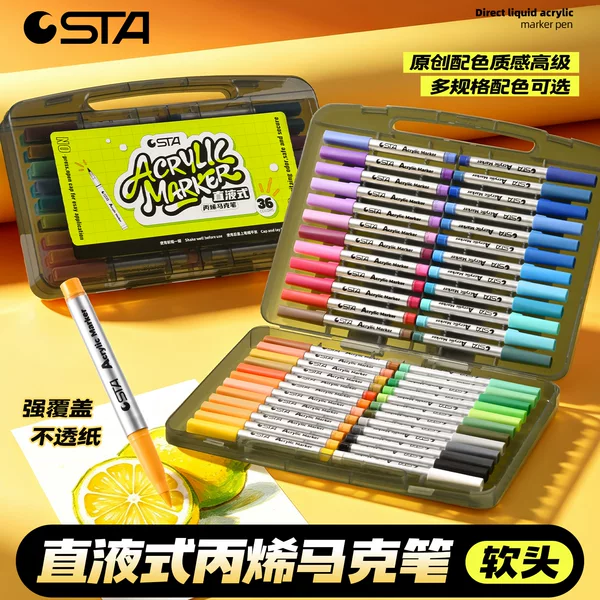 Sta straight liquid acrylic marker pen set with soft tips, specially designed for elementary school students, non-bleed and suitable for layering colors
