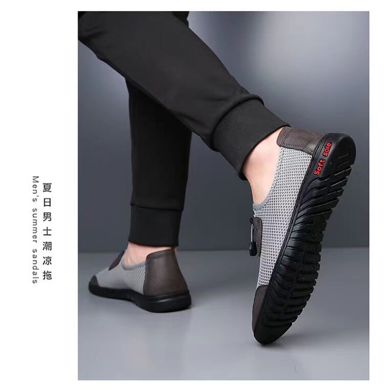 Giày thể thao nam sneaker lười thân lưới dệt kim thoáng khí, đế cao su chống trượt — màu xám, màu đen chi tiết 15