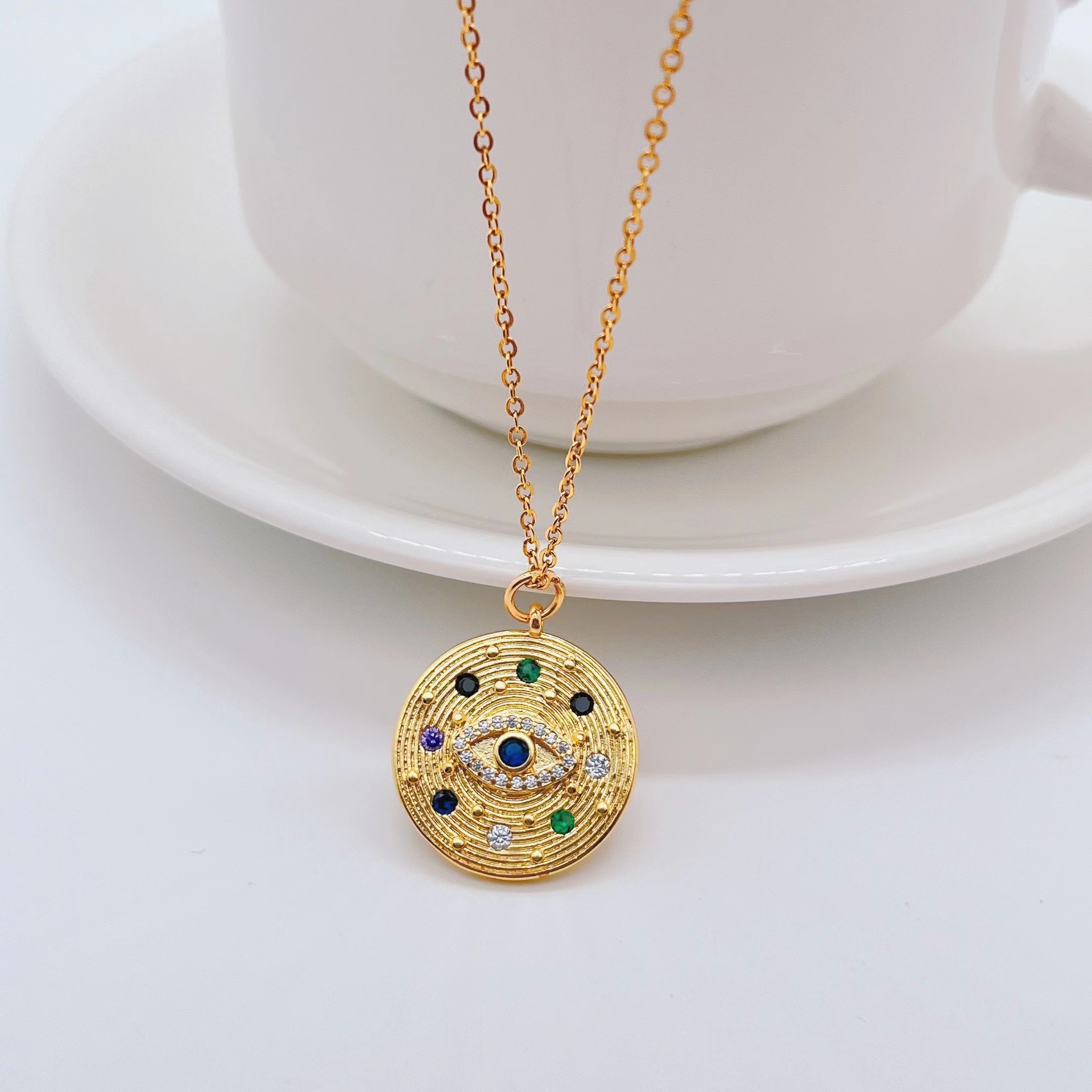 Vacation Devilu0027S Eye Heart Shape Titanium Steel Necklace Inlay Artificial Pearls Zircon Stainles